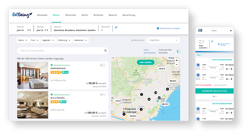 GetGoing-Plattform Geschäftsreise buchen