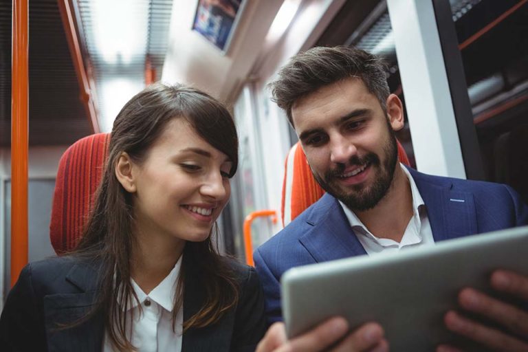business travelers on the train
