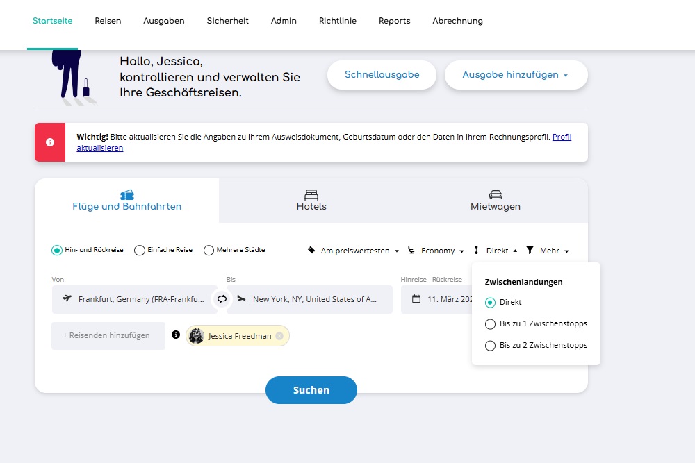 Direktflüge mit der Reisemanagement-App GetGoing sortieren