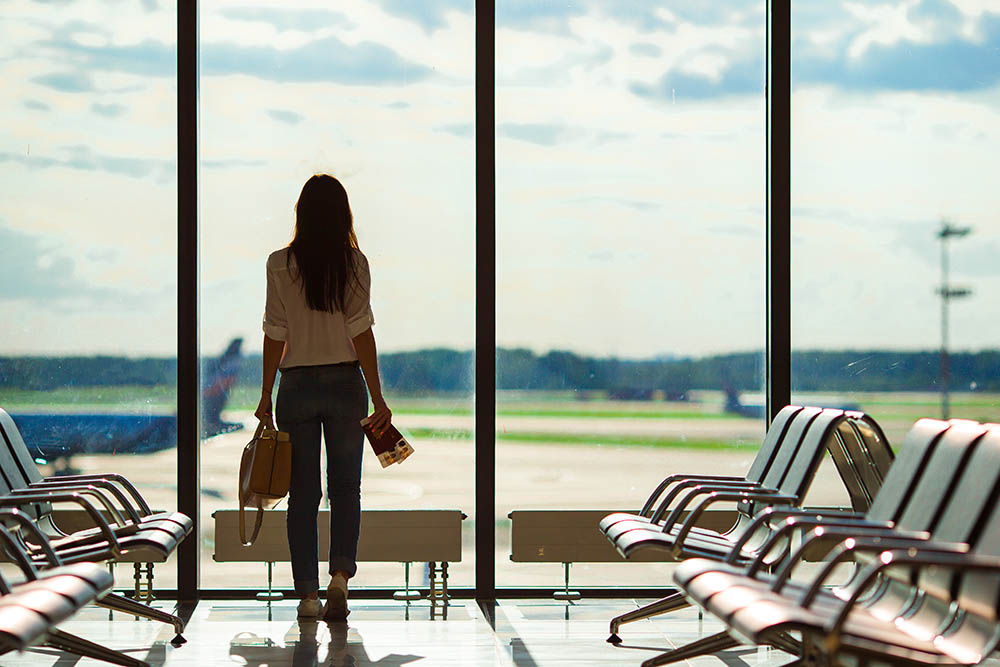 business traveler in the airport waiting