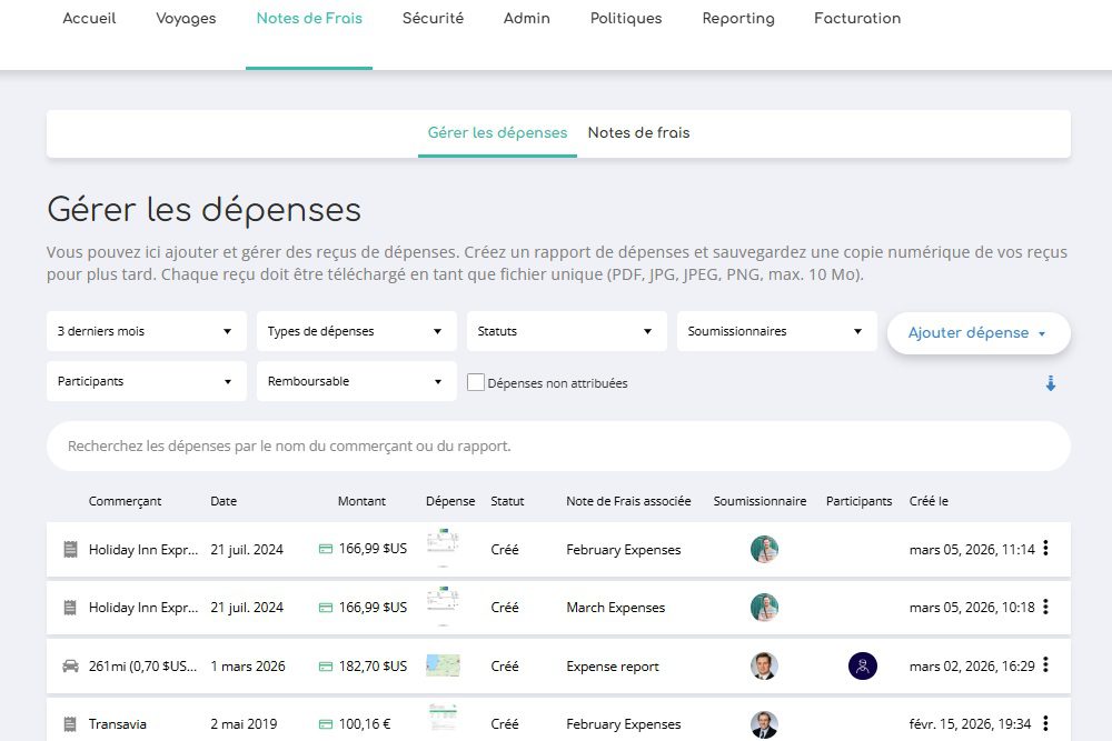télécharger une facture sur la plateforme de gestion des dépenses