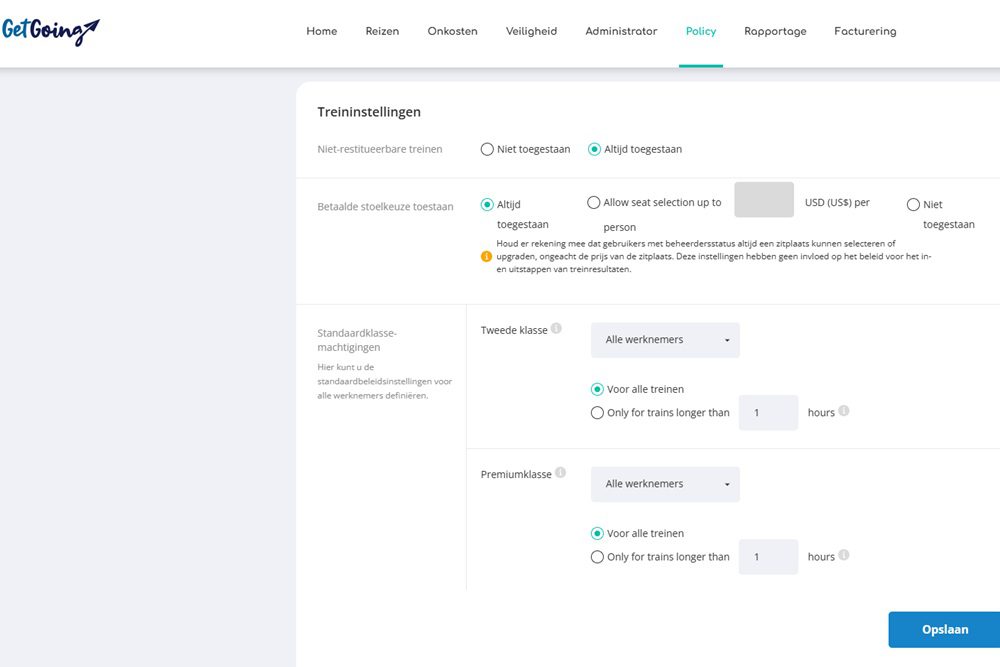 automatisering van het beleid voor treinreizen Voeg de trein toe aan het zakenreisbeleid