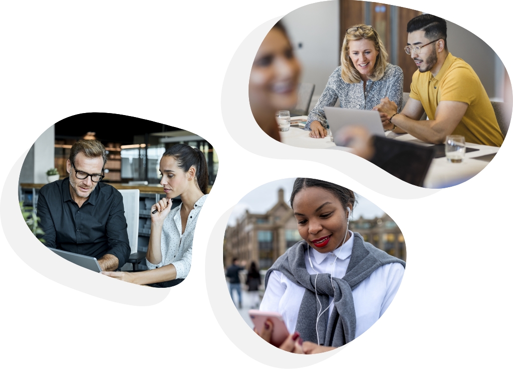 Office workers using digital technology