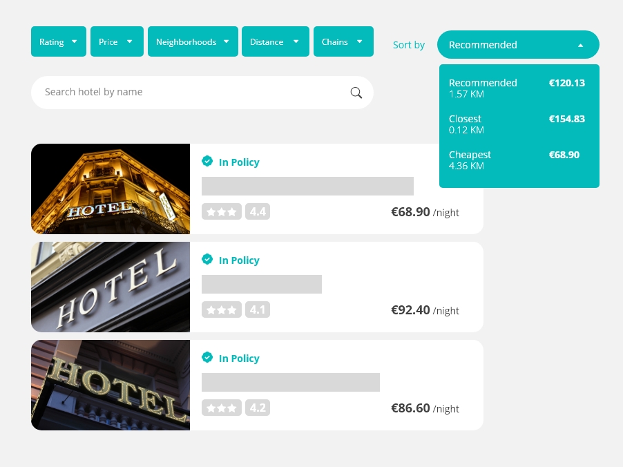 Travel deals search filters for hotel