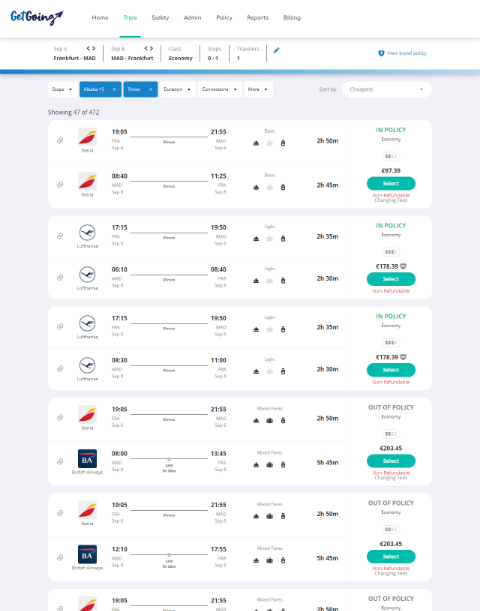 Booking engine with corporate travel deals