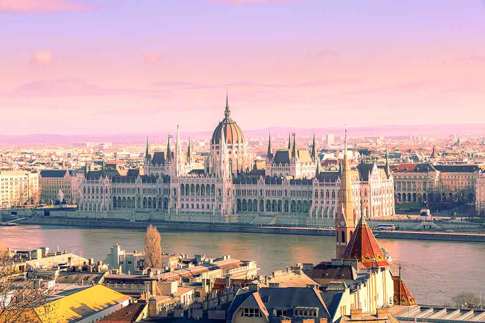 Budapest parliament building and river view