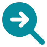 Magnifying glass with arrow pointing to the right 