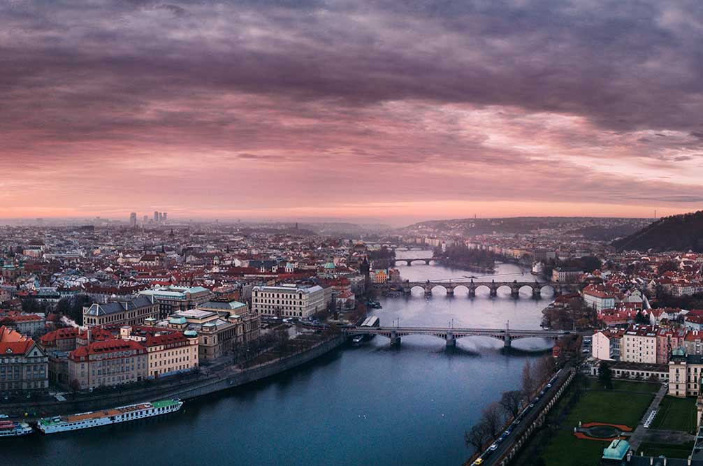 Skyline of Prague with riverview
