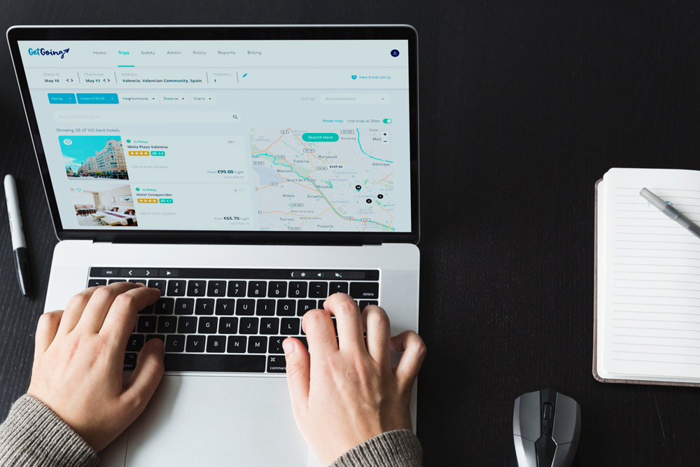 Laptop with GetGoing search results for hotels in Valencia, Spain