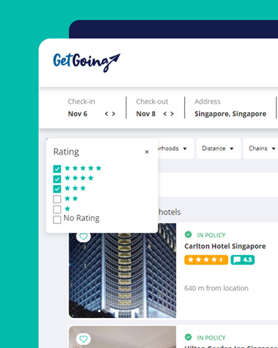 Filter down to the best options for your business stay with easy-to-use hotel search filters