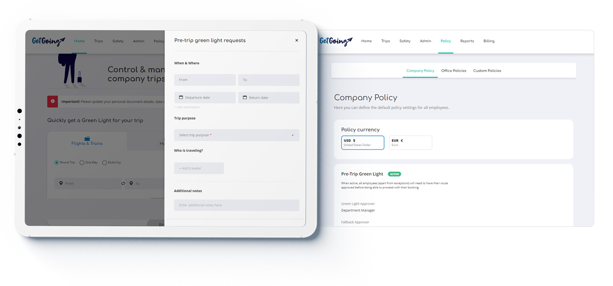 Set up your company travel policy to make travelers follow up on business travel guidelines automatically