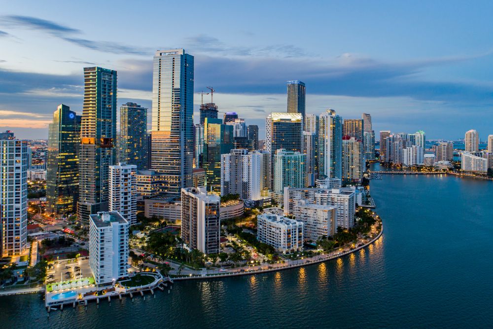 Skyline of Miami with ocean business travel destinations miami