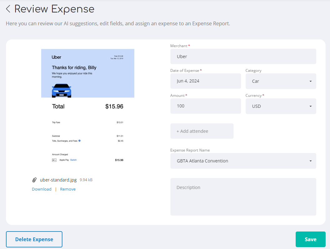 Expense Management Receipt