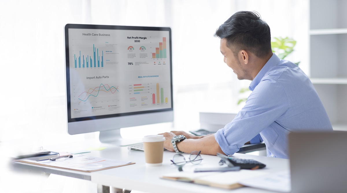 Financial analyst analyzing data