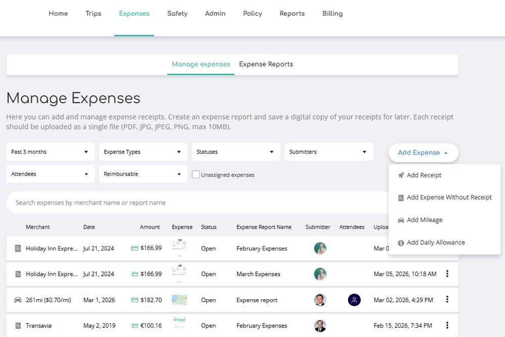 upload invoice in expense management platform