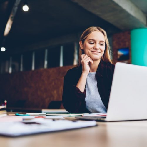 Girl at work with laptop